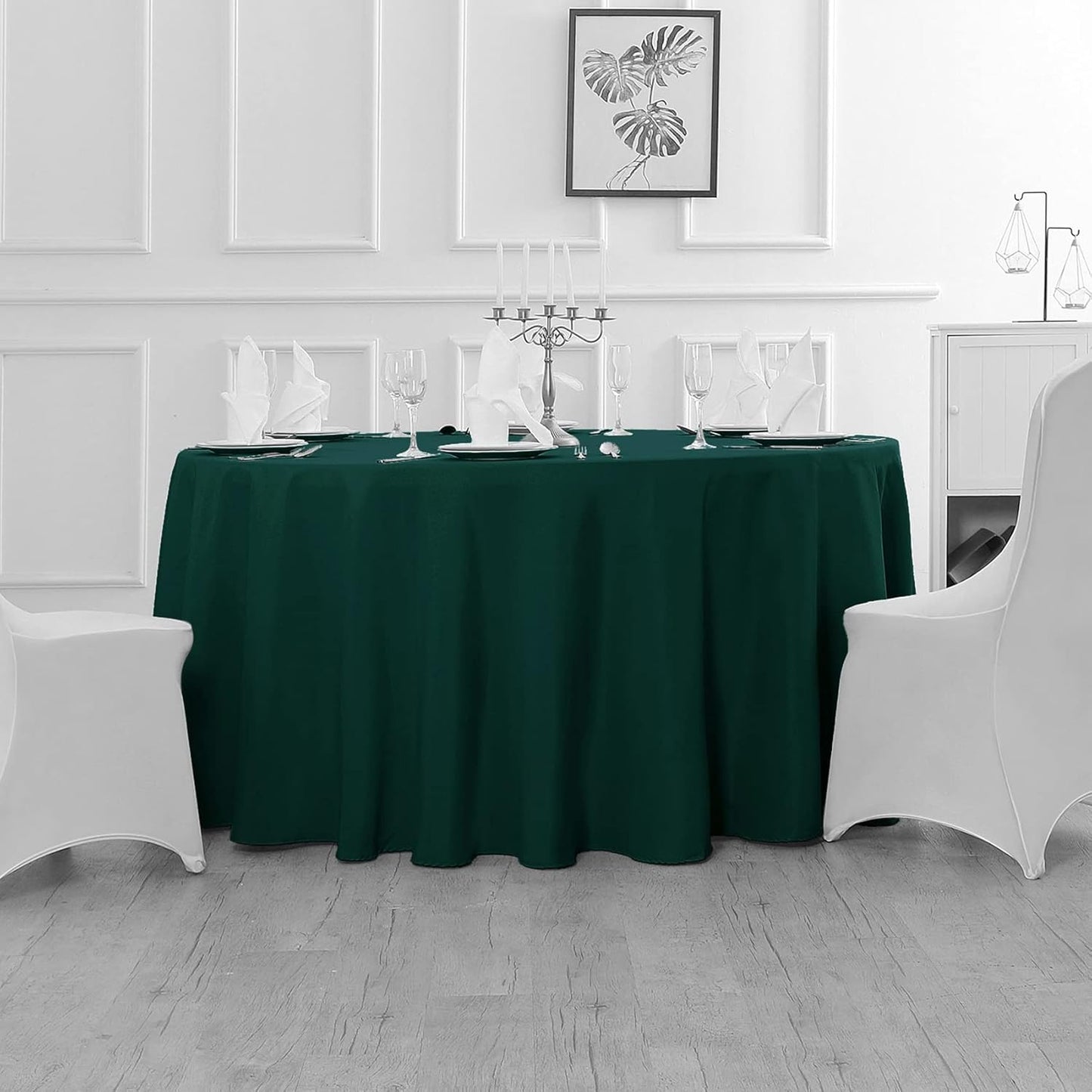 Fokitut 2 Pack Waterproof Round Tablecloth, 70 Inch, Stain Resistant and Wrinkle Polyester Table Cloth, Fabric Table Cover for Kitchen Dining, Wedding, Party, Holiday Dinner-Hunter