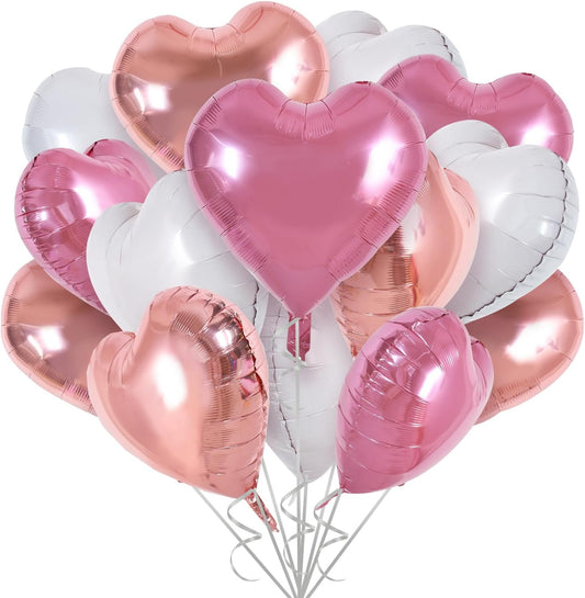 TONIFUL 30Pcs 18 Inch Rose Gold Pink Heart Balloons Pink White Heart Shape Foil Mylar Balloons Decoration for Birthday Valentine's Day Wedding Bridal Shower Anniversary Engagement Party Supplies