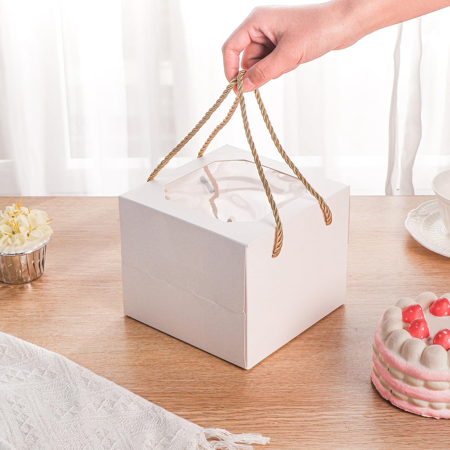 10 pcs 6x6x5 Inch Small Cake Box with Window, 6 inch cake box,Bakery Pastry Cookie Boxes,disposable cake containers, Mini Pie for Pastry,Dessert,Strawberries,Chocolates, Cupcakes