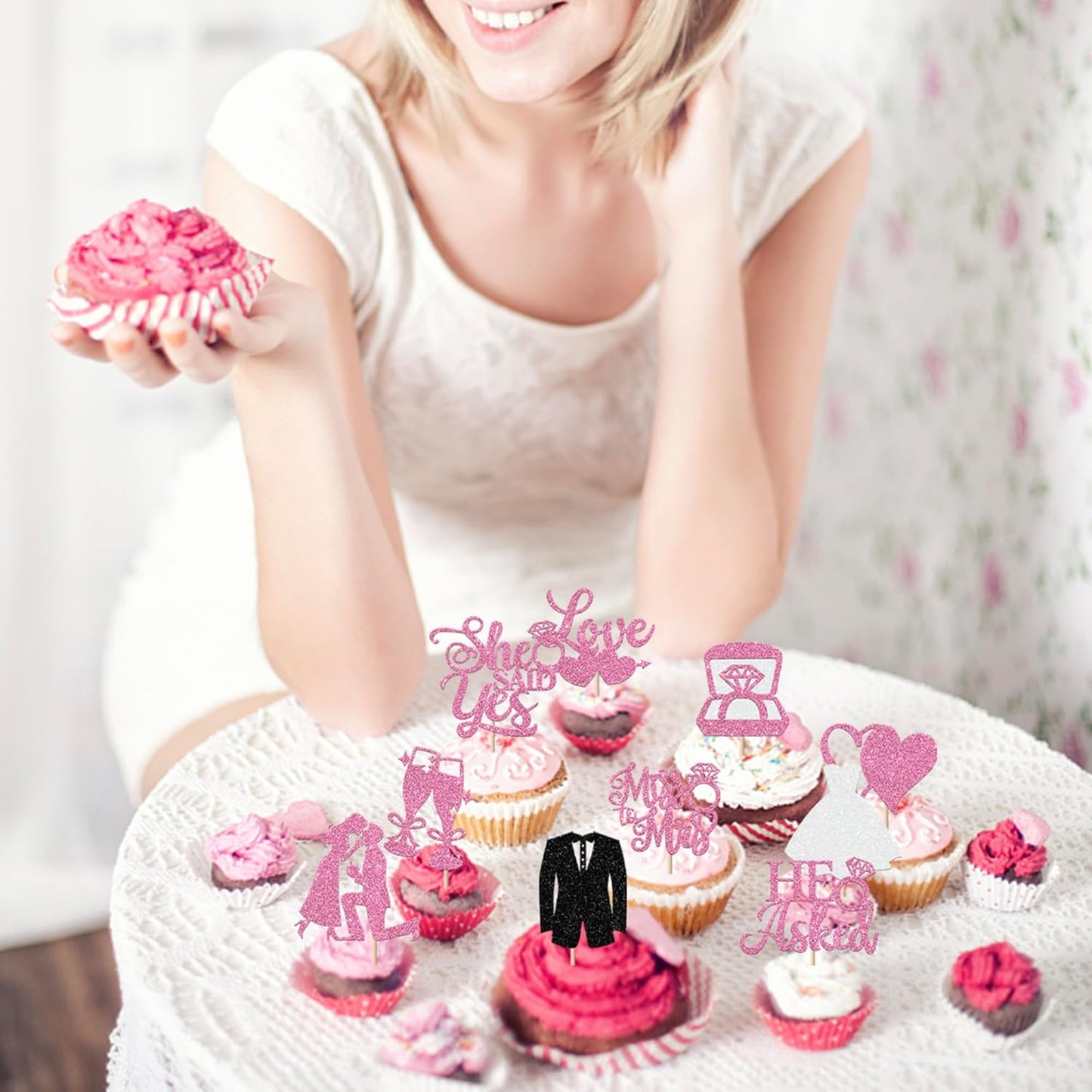 30 Pack Bride to be Cupcake Toppers Glitter Diamond Ring Love I Do Cupcake Picks Miss to Mrs He Asked She Said Yes Bridal Shower Wedding Engagement Bachelorette Cake Decorations Party Purple