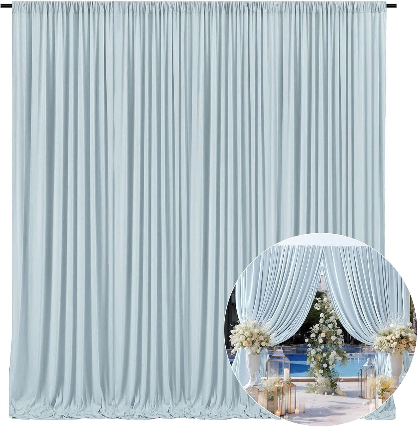 10 x 10 Feet Blueish Gray Backdrop Curtain for Partie, Background Curtains for Photoshoot, Birthday, Wedding, Halloween, Thanksgiving, Christmas Day, New Year Party Decorations 5Ft x 10Ft, 2 Panels