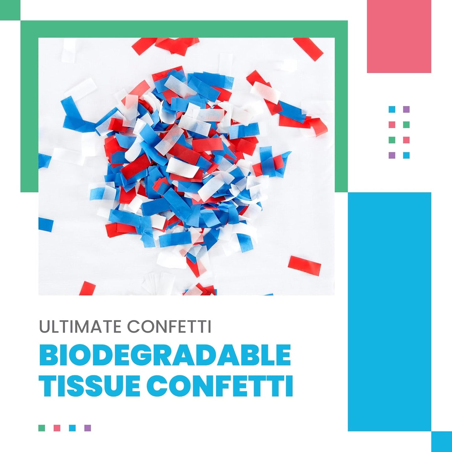 Biodegradable Confetti Red, White & Blue - Rectangular Fluttering Tissue Paper Confetti for Cannon and Launcher use – Wedding Confeti, Parties and Live Events - 1 lb, 16 oz