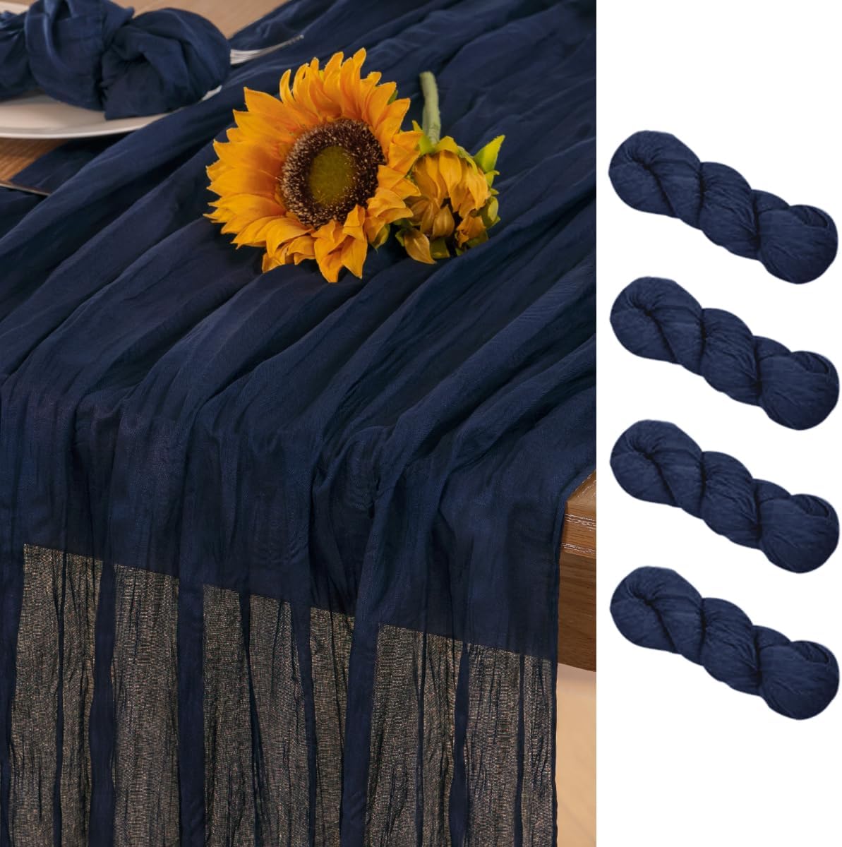 Navy Blue Cheesecloth Table Runner 4 Pack Fall Table Runners Boho Gauze 120 Inches Navy Cheese Cloth Fall Table Decorations for Thanksgiving Wedding Bridal Baby Shower Party Christmas Dinner