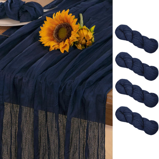 Navy Blue Cheesecloth Table Runner 4 Pack Fall Table Runners Boho Gauze 120 Inches Navy Cheese Cloth Fall Table Decorations for Thanksgiving Wedding Bridal Baby Shower Party Christmas Dinner