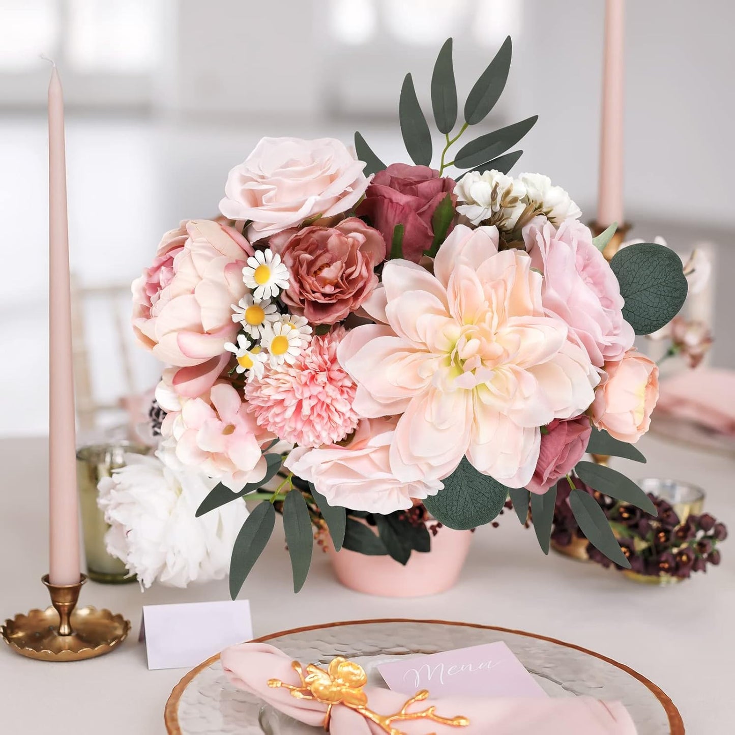 AmyHomie Pink Artificial Flowers Combo Silk Mix Peony Rose Hydrangea Daisy Fake Flowers w/Stem for DIY Wedding Bouquets Centerpieces Arrangements Table Decor Party Bridal Baby Shower Home Decor