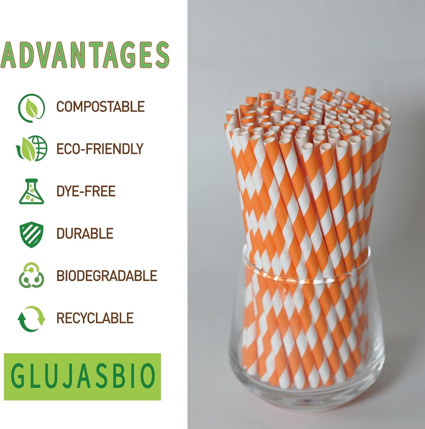 Cocktail Paper Straws - 5.75 inch Biodegradable Paper Drinking Straws Coffee Stirrer for Birthday, Celebration, Wedding, Holiday - 500 Pack, Orange Striped