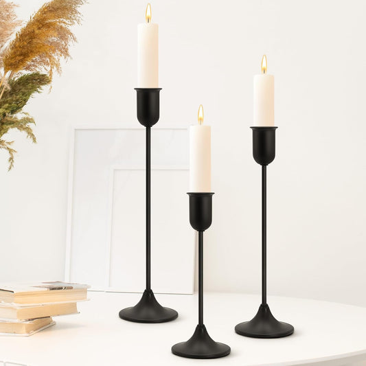 Candle Holder - 3 PCS Candlestick Holders - Vintage Candle Stick Holder - Modern Decorative Centerpiece - Cozy Atmosphere Gift for Home Decor, Wedding, Halloween Party - Black Taper
