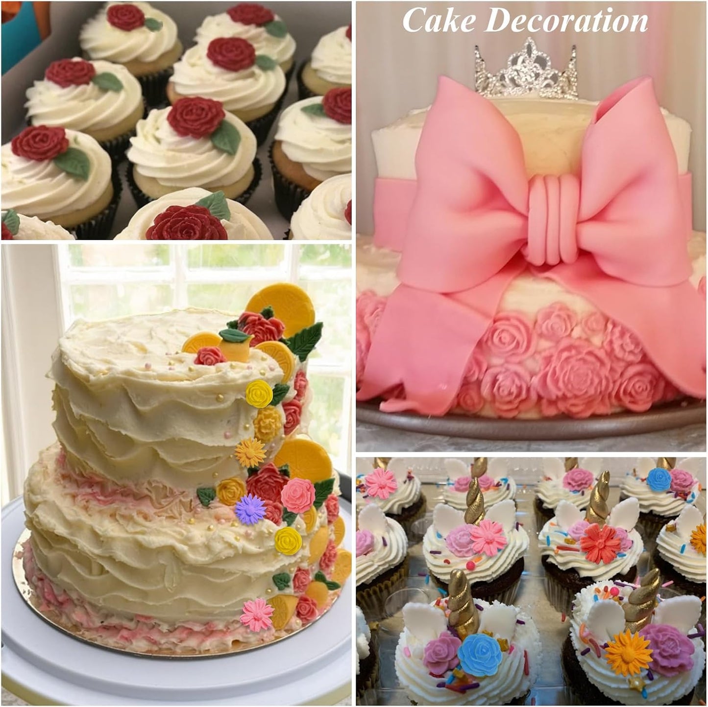 4 Pcs Flower Silicone Molds, Fondant Cake Flower Mold Silicone Daisy Rose Clay Mold Polymer Clay Molds for Cupcake DIY Crafts Cake Decoration