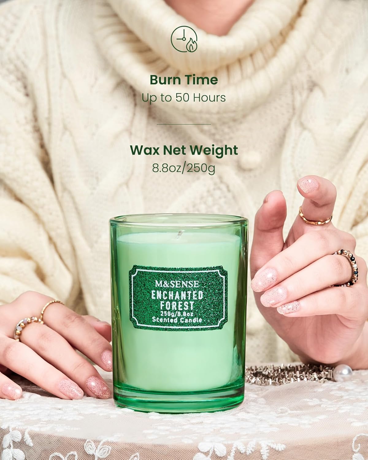 M&SENSE Cederwood Scented Candles, Classic Size 8.8 oz Glitter Jar Candle, Holiday Gifts for Women, Strong Scented Natural Soy Candle for Winter Home Decor, 50 Hours Long Burning Candles