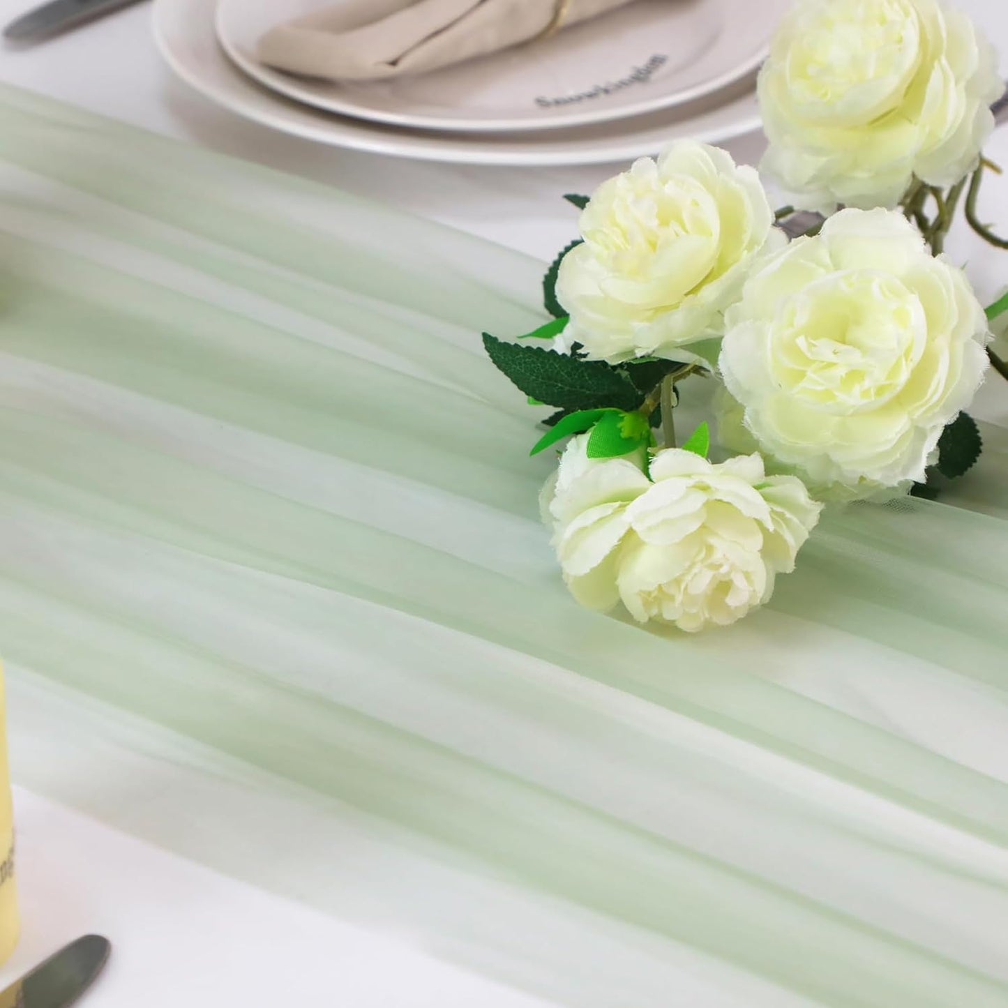 Snowkingdom Sage Green Table Runner, 10 FT Sheer Tulle Cheesecloth Gauze, Boho Rustic Table Centerpieces Decoration for Spring Wedding Baby Bridal Shower Christmas Party