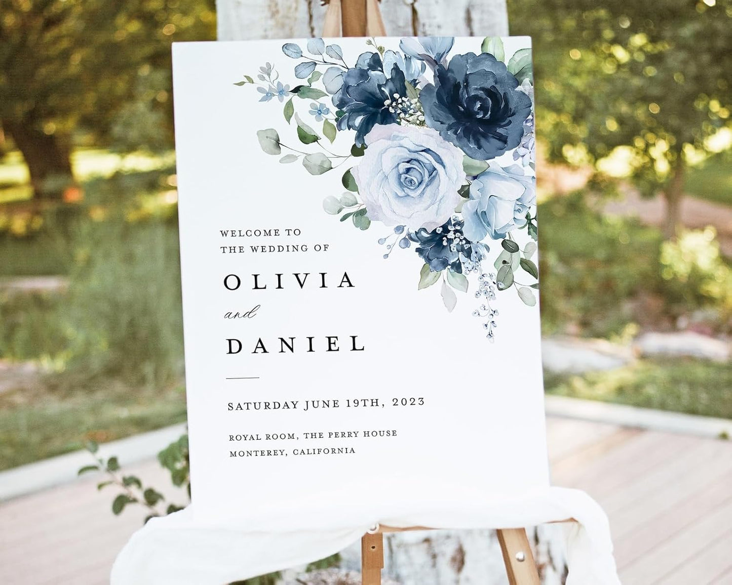 Welcome Wedding Sign Personalized, Elegant Light Blue Rose Wedding Sign Decorations Signage 12" X 18" (Small), 27" (Medium), 36" (Large), Plastic, Modern, Pole Mount, Weather