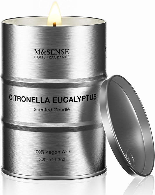 M&SENSE Scented Candle, Citronella Eucalyptus Medium Jar Candle for Men, 70 Hours Slow Burning Natural Soy Candles 11.3oz, Stress Relief Aromatherapy Candles Home Decor, Valentines Day Gifts for Him