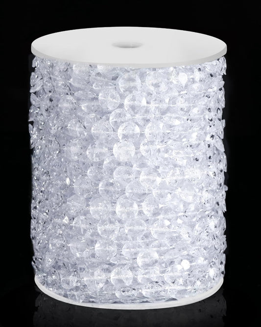 99FT Crystal Garland Strands, Acrylic Clear Crystal Beads String Roll, Diamond-Shaped Crystal Garland for Christmas Tree Wedding Party Decorations Beaded Curtain DIY Crafting Projects