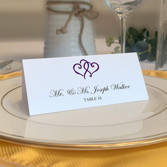 Linked Hearts Place Cards, Eggplant (Choose Color), Set of 150, Pre-cut and Scored - Wedding, Party, Dinner, and Special Events - Made in the USA