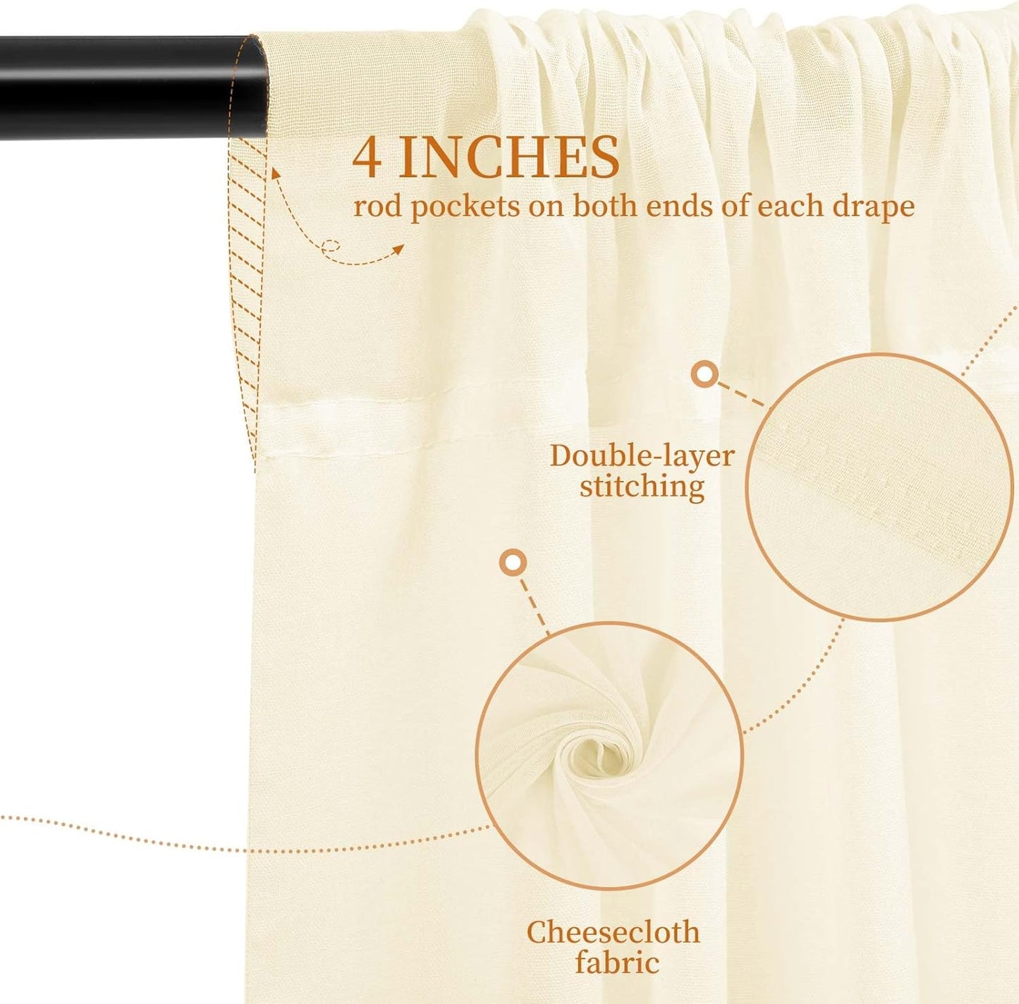 6 Panels Ivory Ceiling Drapes for Wedding 5ftx10ft Wedding Arch Draping Fabric Cheesecloth Sheer Curtain Romantic Decorations for Party Banquet Ceremony Stage