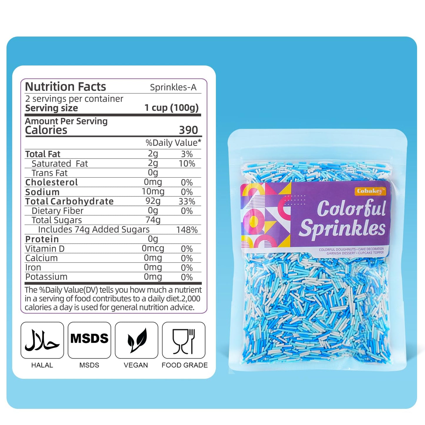 Blue and White Jimmies Sprinkles for Baking 7 oz - Winter Sprinkles for Cookies, Cakes, Cupcakes, Ice Cream, Chocolate | Perfect for Baby Shower Birthday Christmas Parties & Celebrations