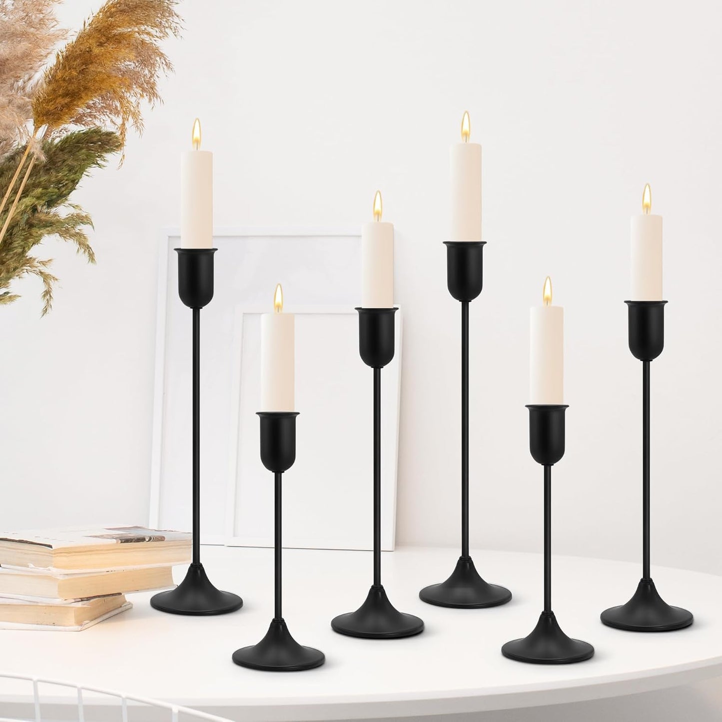 6 Pcs Black Candle Holders Set, Vintage Home Decor – Modern Taper Candlestick Holders for Wedding, Table Centerpieces – Great Gift for Halloween Decor,Thanksgiving Day & Christmas Season