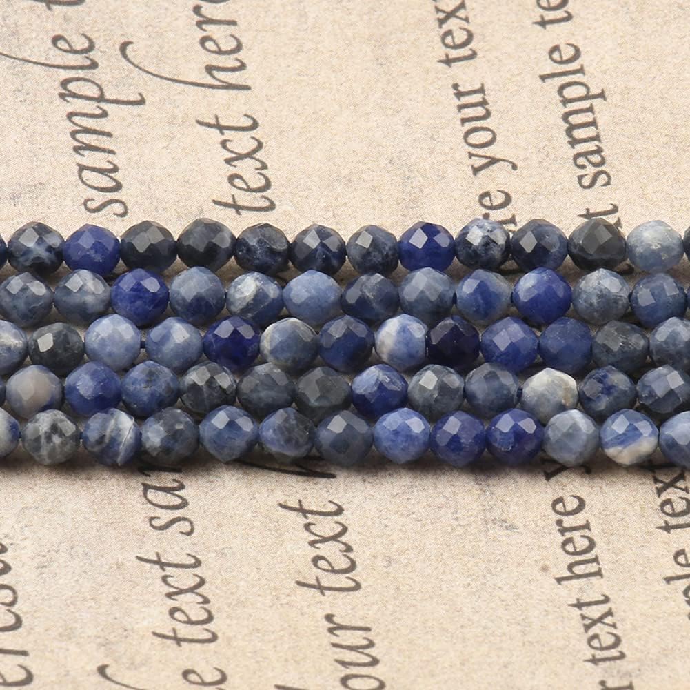 Song Xi 90pcs 4mm Natural Old Blue Sodalite Gemstone Beads Faceted Round Loose Stone Beads for Jewelry Making