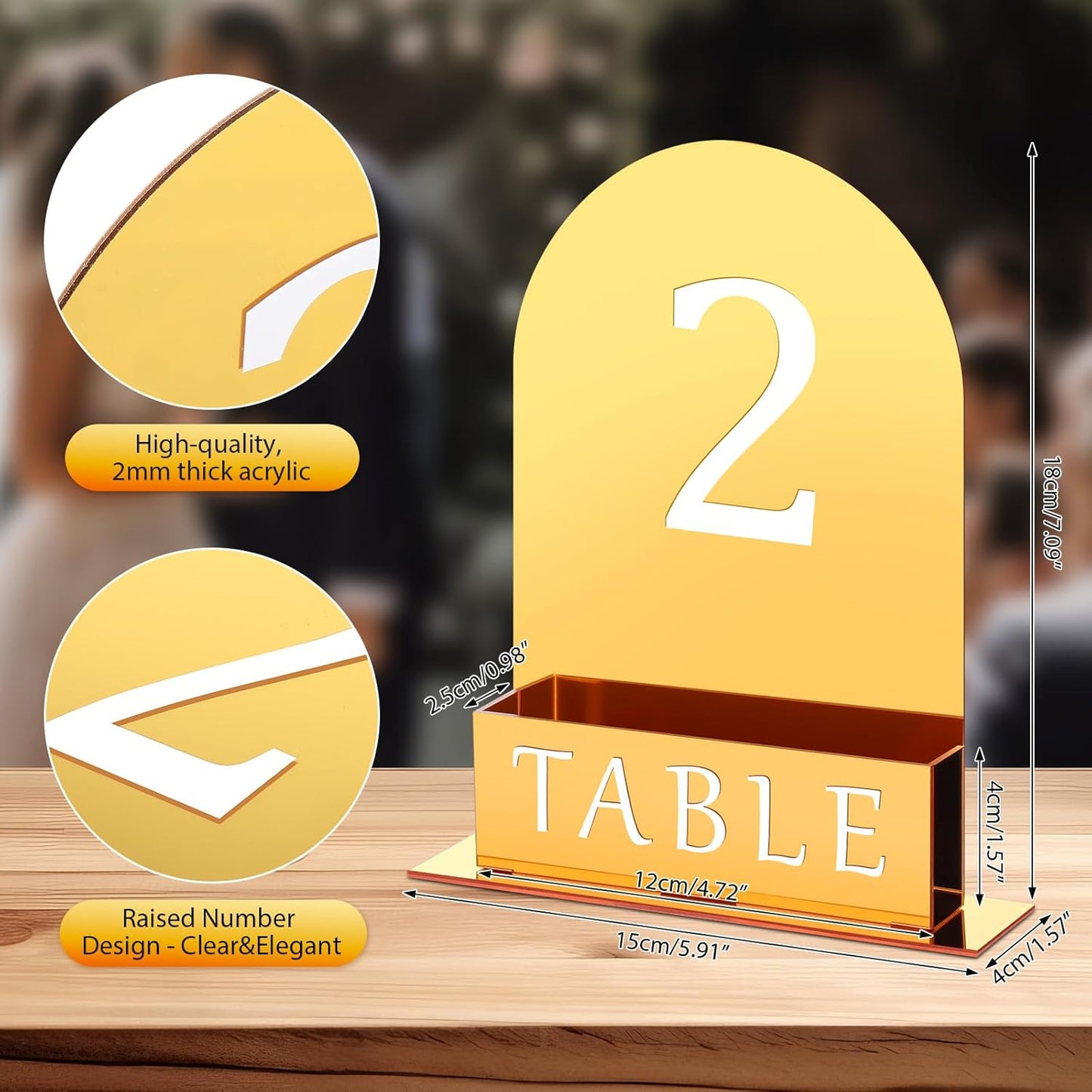Table Number 1-15 for Wedding Reception Arch Acrylic Wedding Table Number with Flower Trough 5" x 7" Mirrored Rustic Centerpiece for Reception Bridal Shower Party Catering Banquet(Gold)