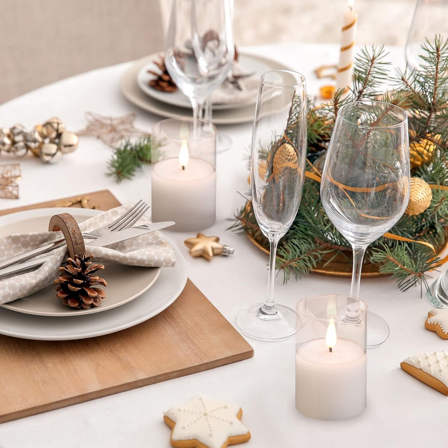 6Pack Glass Flickering Flameless Candles with Remote, 2"X3" Real Wax Votive Candles Battery Operated, Small Electric LED Candles for Wedding Home Decor, w/4 Timers+2 Lighting Modes [Clear]