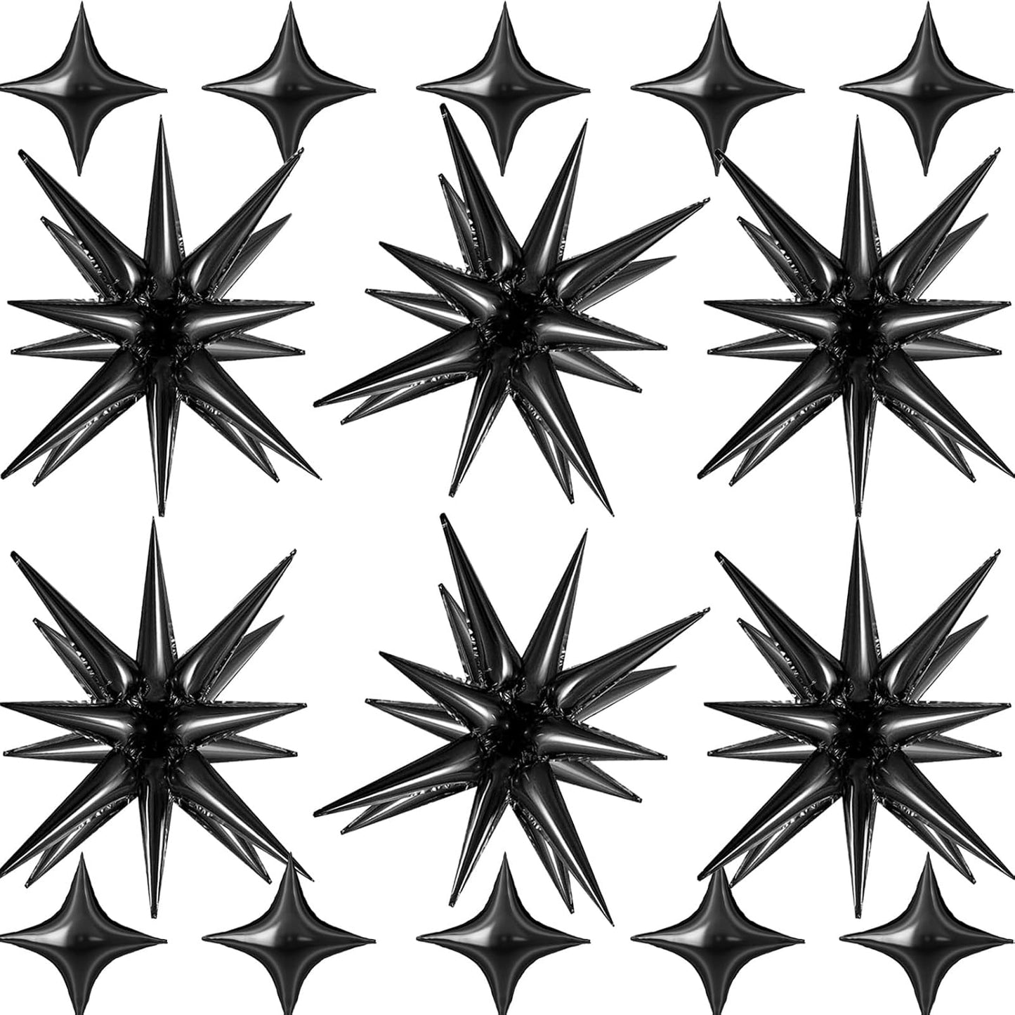 6 Pcs Explosion Star Foil Balloons- 12 Point Star Balloons,Black Spike Balloon and 10Pcs Four Pointed Balloon for Party Supplies Christmas Birthday Wedding Photo Booth
