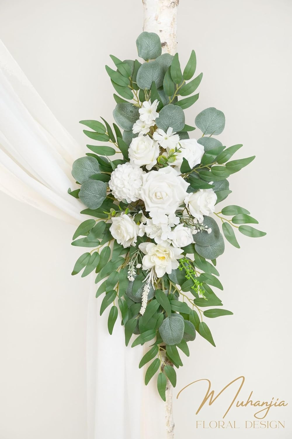 Artificial Arch Flowers Kit(Pack of 4),2Pcs Artificial Flower Arch Decor, 2Pcs Drapes, Ceremony and Reception Background Rose Decoration, White Champagne Floral Party and Outdoor Decor