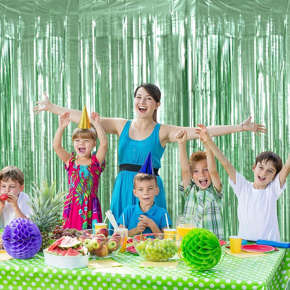 BEISHIDA 2 Pcs Light Green Door Streamers Tinsel Curtain Party Backdrop Fringe Foil Wall Background for Birthday Halloween Christmas Wedding Boys Babyshower Party Decoration(3.28 ft x 6.56 ft)