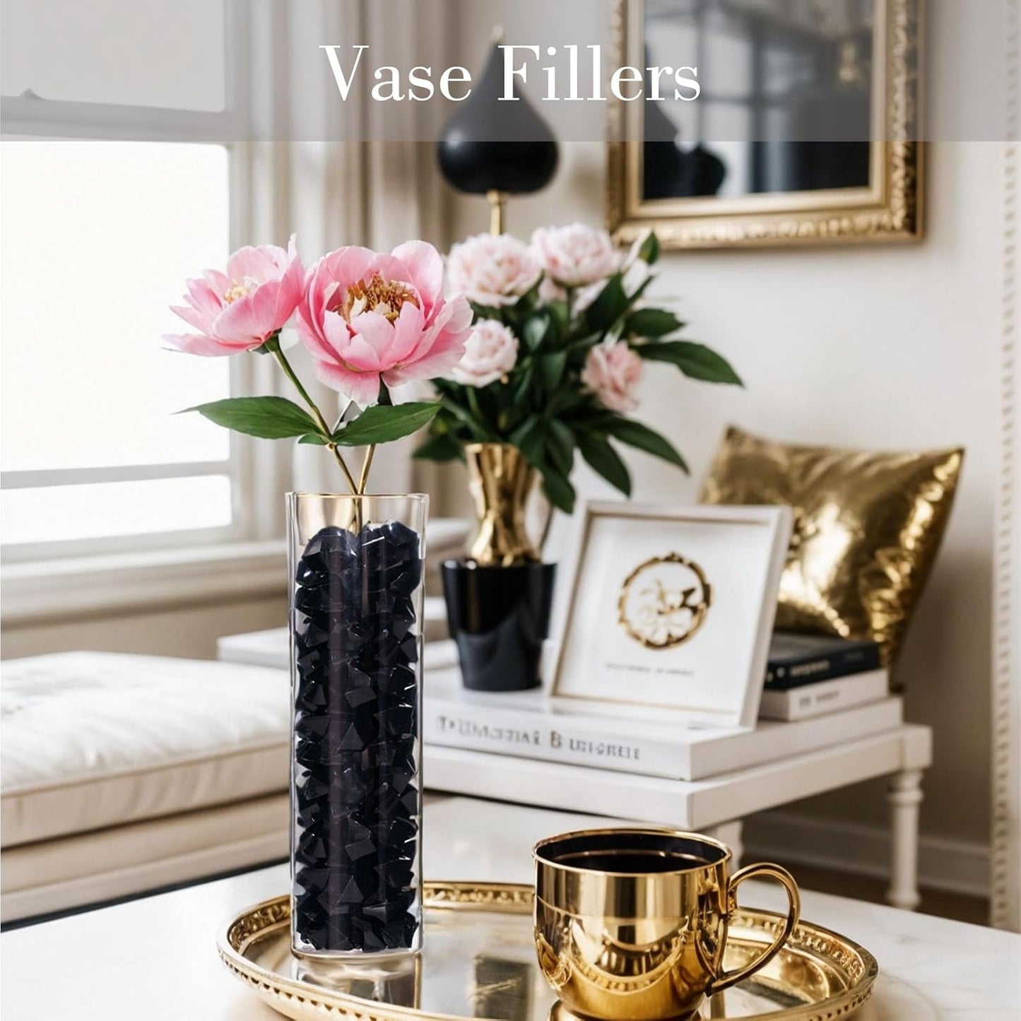 DomeStar Black Fake Ice, 150PCS Acrylic Fake Diamonds, Vase Fillers Black Plastic Gems Marbles for Vase DIY Craft Aquarium Tank Rock Wedding Birthday Party Table Scatter Decorations