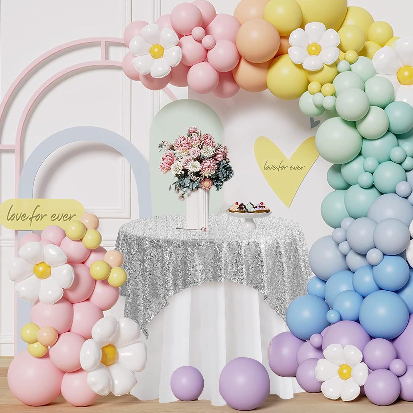 Square Silver Sequin Tablecloth- 50x50 inch, Seamless Sparkle and Glitter Party Table Cloth, Shiny for Wedding Birthday Ceremony Prom Table Decorations