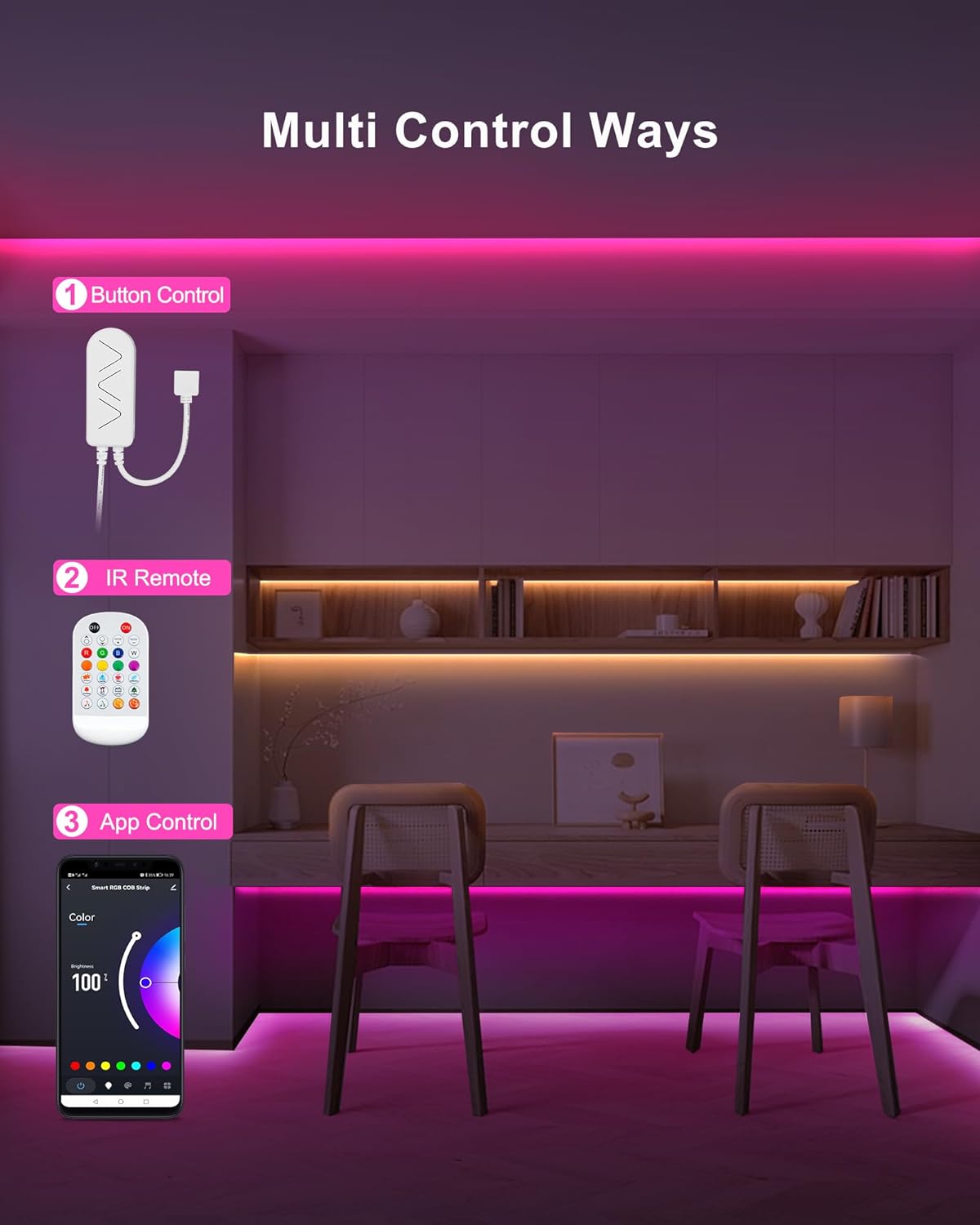 9.84ft Bluetooth RGB COB Led Strip Lights with Remote, Dimmable Smart App Led COB Light Strip, Color Changing Music Sync, Indoor RGB Led Lights Bedroom, Home Decor, Party