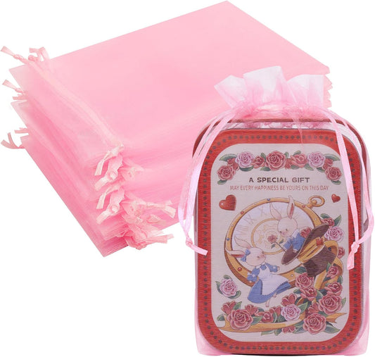 50 Pcs Pink Organza Bags 6x9 Inch, Mesh Drawstring Pouch Bags for Gifts, Jewelry, Wedding Party Favors
