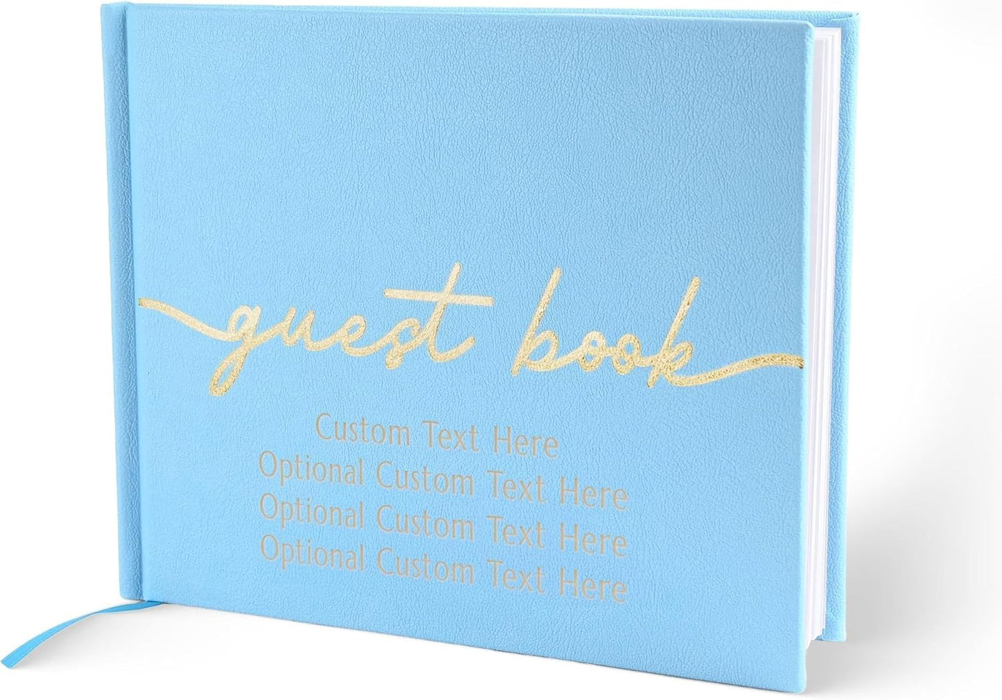 Promot Personalized Guestbook for Party (Baby Blue) - 110 Lined Pages in Wood-Free Vegan Leather Hard Cover - Wedding Guest Book Sign in and Photos, Baby Shower, Birthday or Graduation