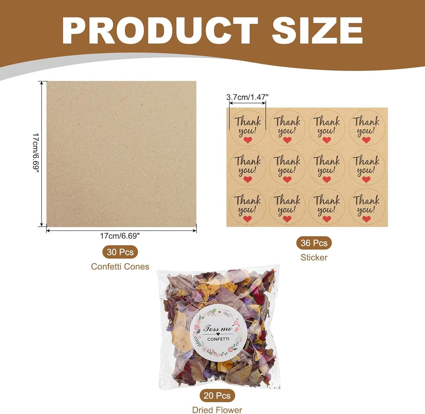 PATIKIL Dried Flower Confetti Cones, 30Pcs Paper Tapers Cone Holder with Dried Rose Petal / Sticker for Wedding Party Engagement Birthday DIY Decoration, Purple