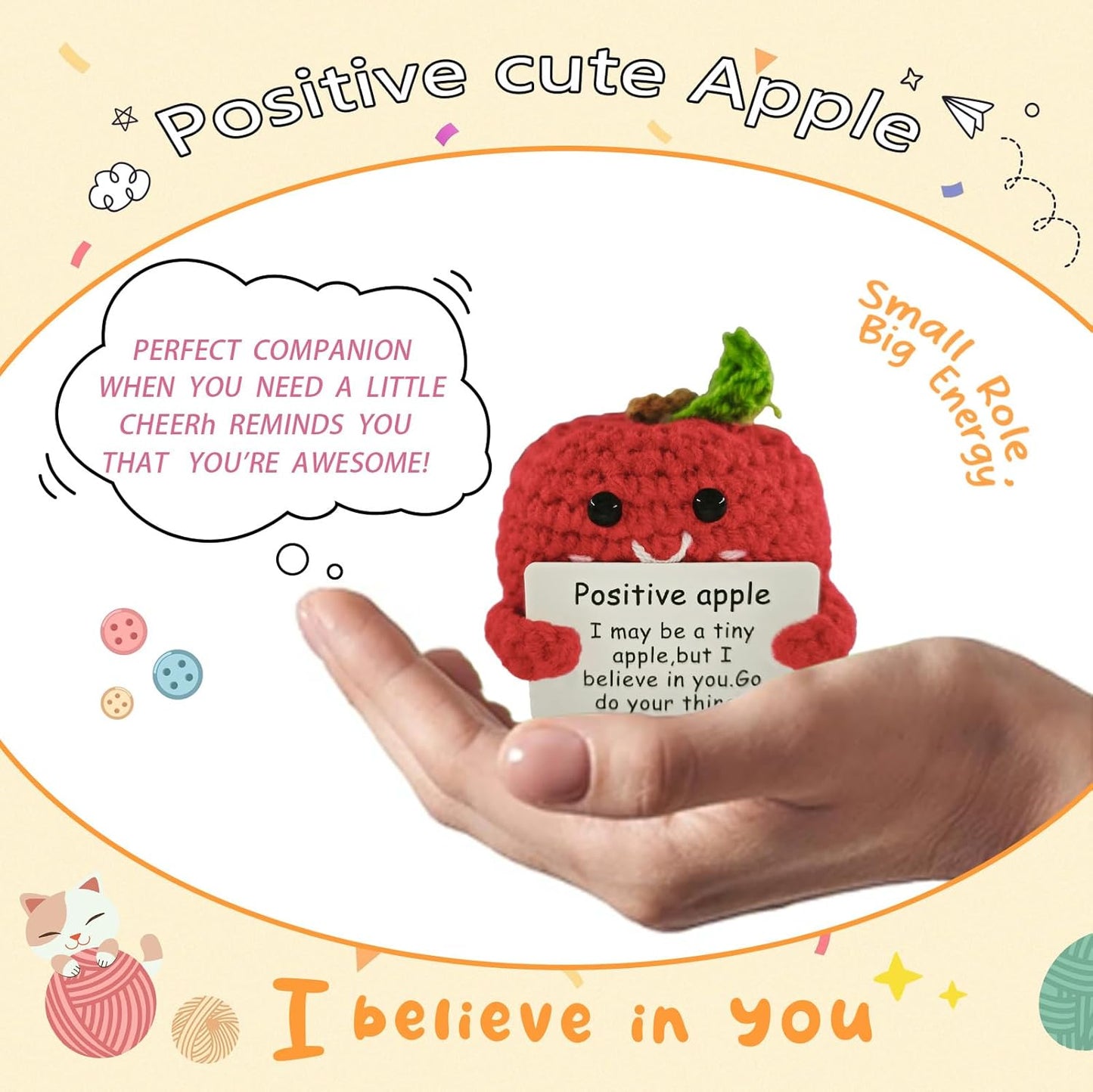 Handmade Crochet Gifts for Women & Men-Heartwarming Apple Emotional Support,Funny Unique Cute Presents for Her,Him,Friends,Coworkers & Family