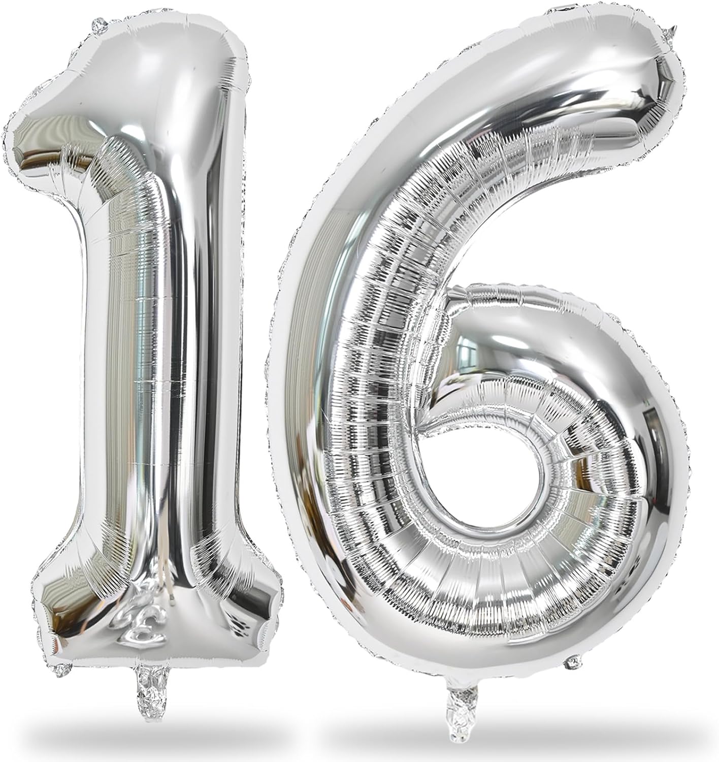 Silver 16th Birthday Balloons for Boys, 40 Inch Mylar Self Inflating 16 Balloon Number, Big Foil 1 and 6 Helium 16 Balloons for Women Men Girls Birthday Party Decorations Anniversary Decor Supplies