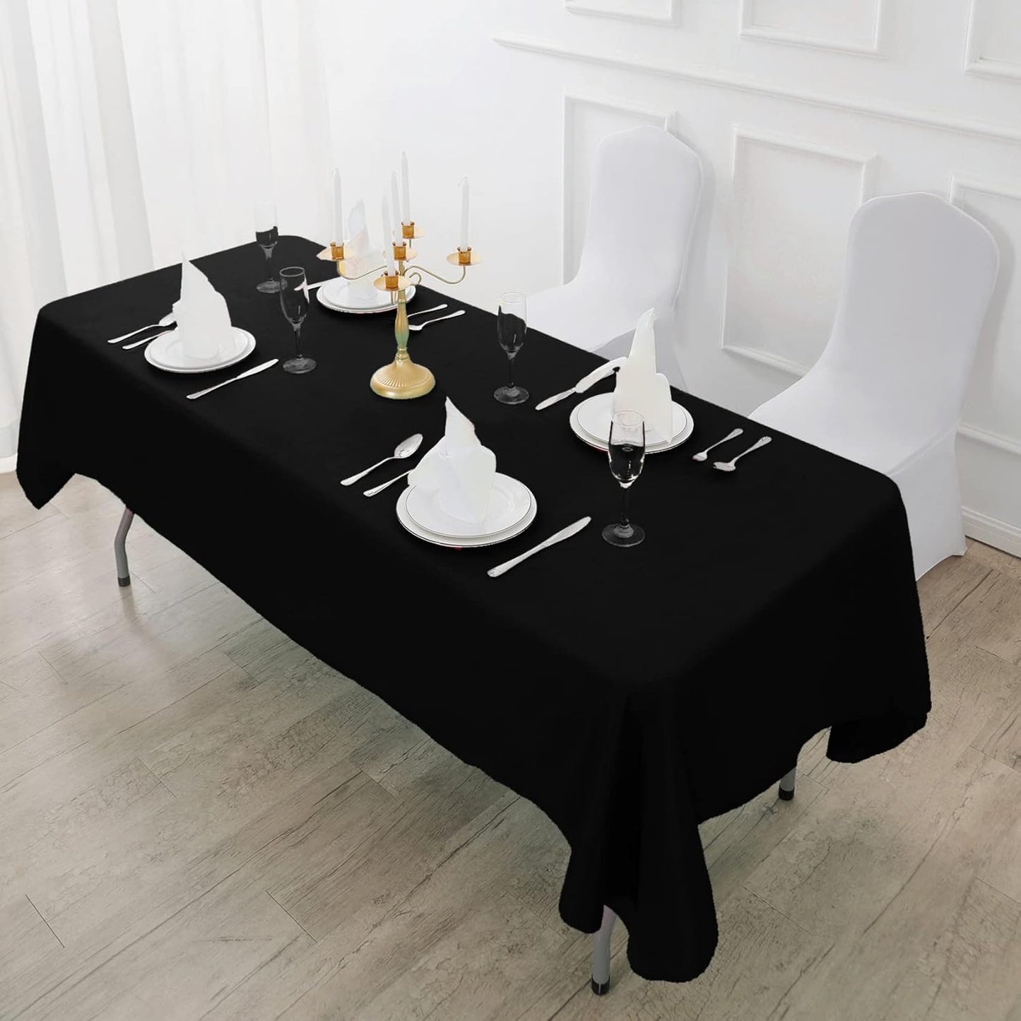Fokitut 2 Pack Waterproof Rectangle Tablecloth, 60x102 Inch, Stain Resistant and Wrinkle Polyester Table Cloth, Fabric Table Cover for Kitchen Dining, Wedding, Party, Holiday Dinner-Black