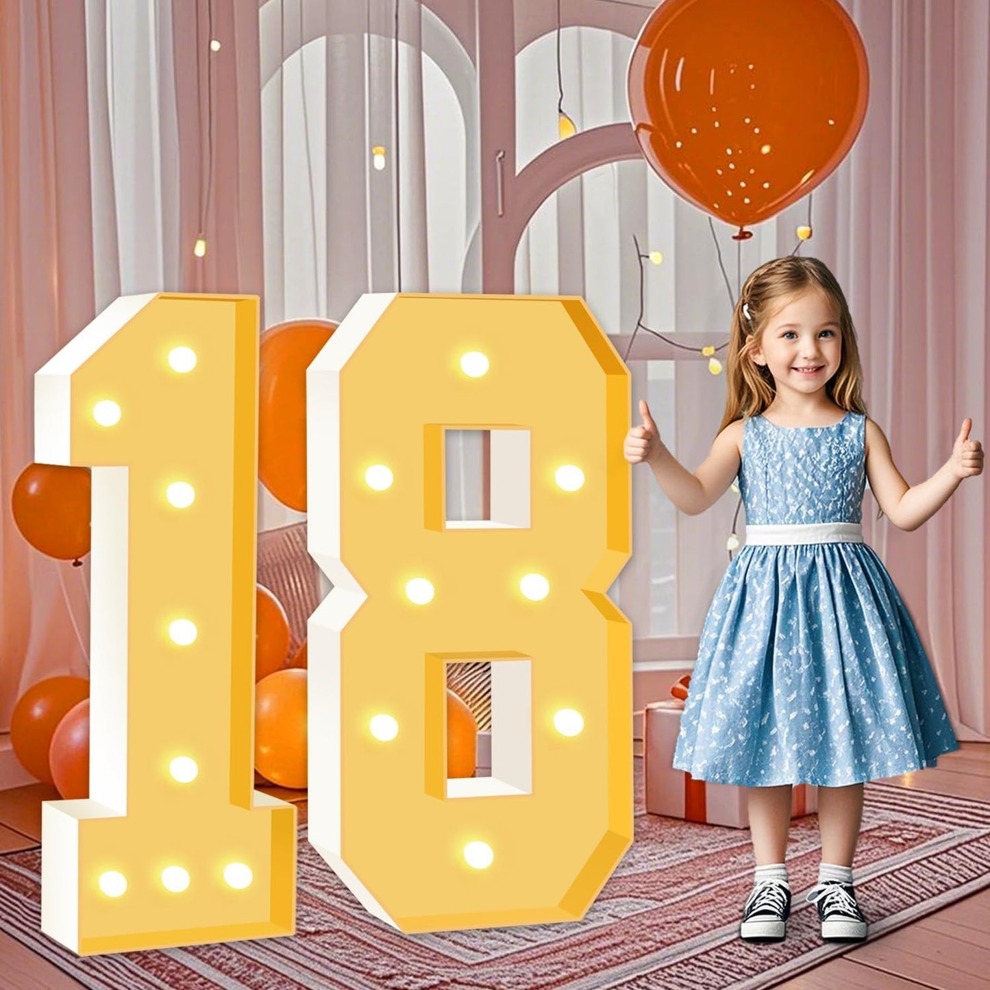 3FT Marquee Numbers 18, Large Light Up Numbers 18th Birthday Decorations for Girls Boys, Cardboard Numbers for Women Men Anniversary Party Decor Backdrop, DIY Foam Board Mosaic Number Sign