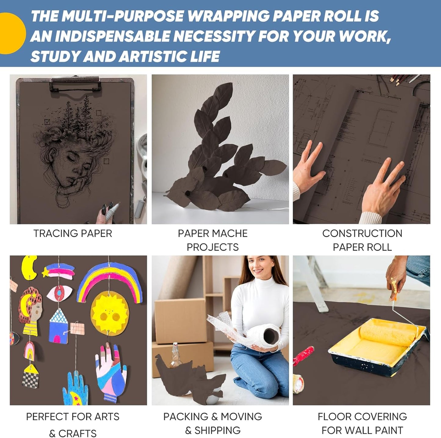 Chocolate Brown Wrapping Paper, 15"x450" Solid Color Dark Brown Art Craft Easel Bulletin Board Decorative Kraft Paper Roll, Birthday Father's Day Bouquet Flower Gift Wrap for Men Husband Dad Boys