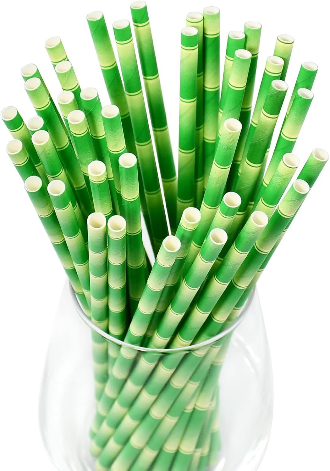 Paper Straws for Drinking Green Bamboo, 7.75" x 0.24" - for Cocktail, Juice, Iced Tea, 100% Biodegradable