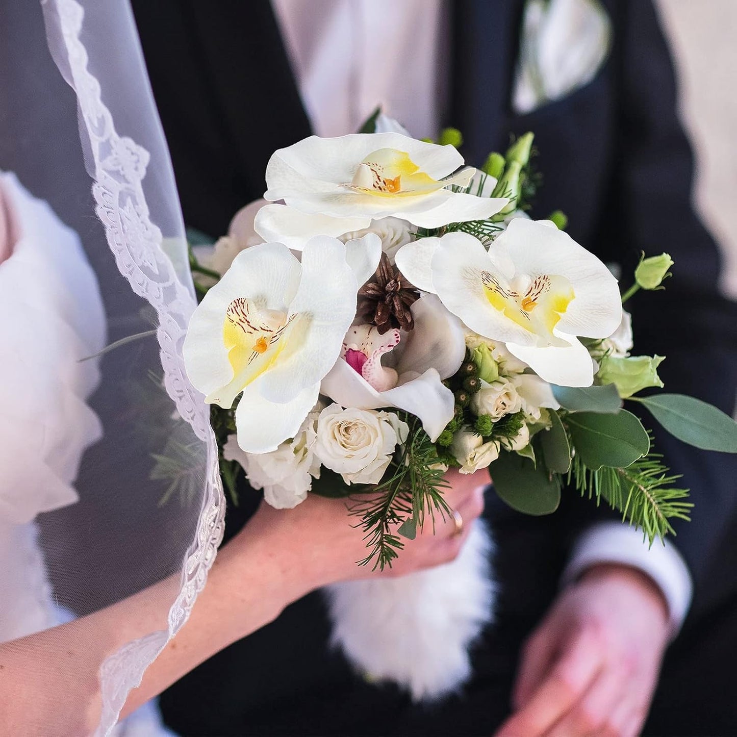 40 Pieces Orchid Petals Artificial Decorations Wedding Party Orchids Heads Flowers Faux Silk Phalaenopsis Butterfly Flower Heads for DIY Craft Home (White)