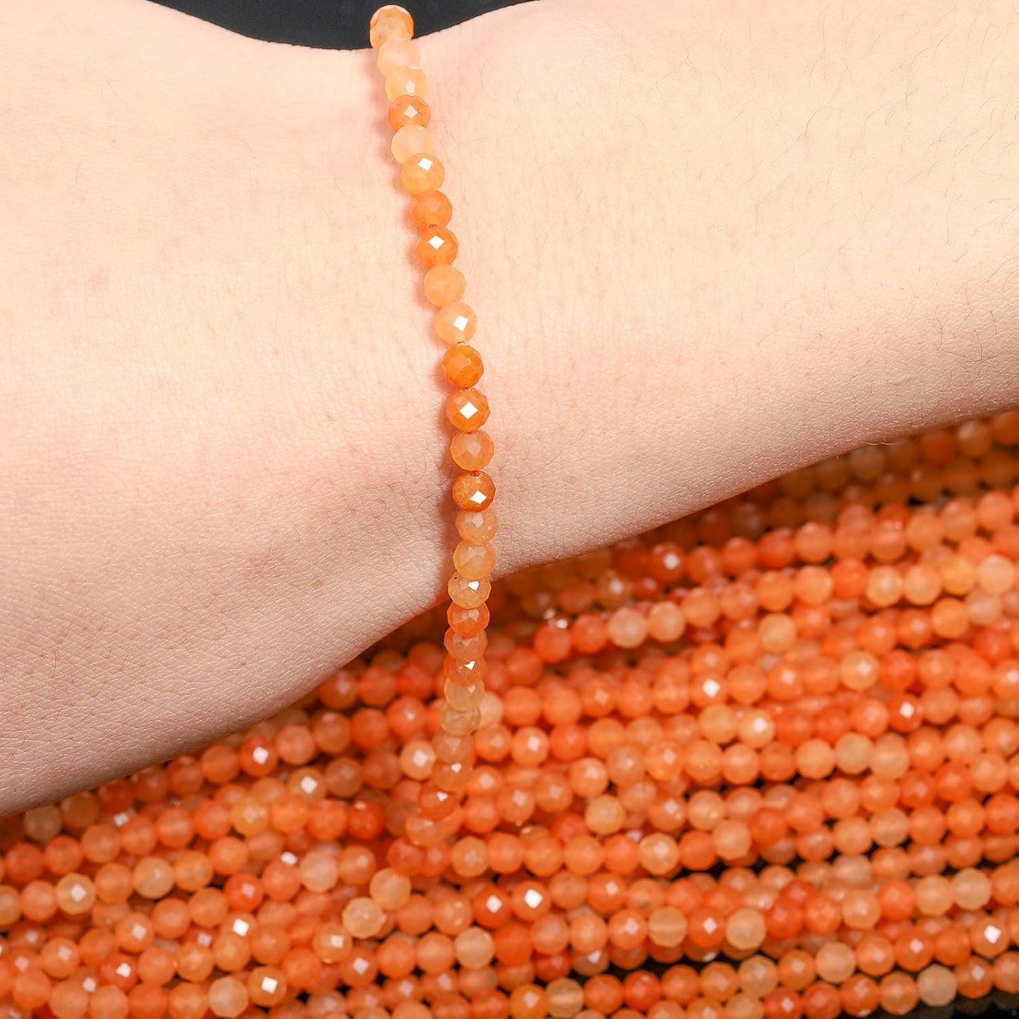 Song Xi 90pcs 4mm Natural Red Aventurine Gemstone Beads Faceted Round Loose Stone Beads for Jewelry Making