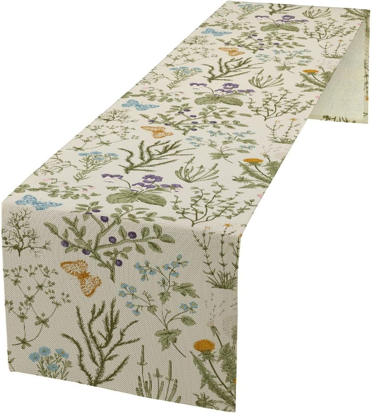 Floral Table Runner,Wildflower Spring Table Runner Seasonal Summer Butterfly Kitchen Dining Table Decoration for Home Party 13x90 Inch