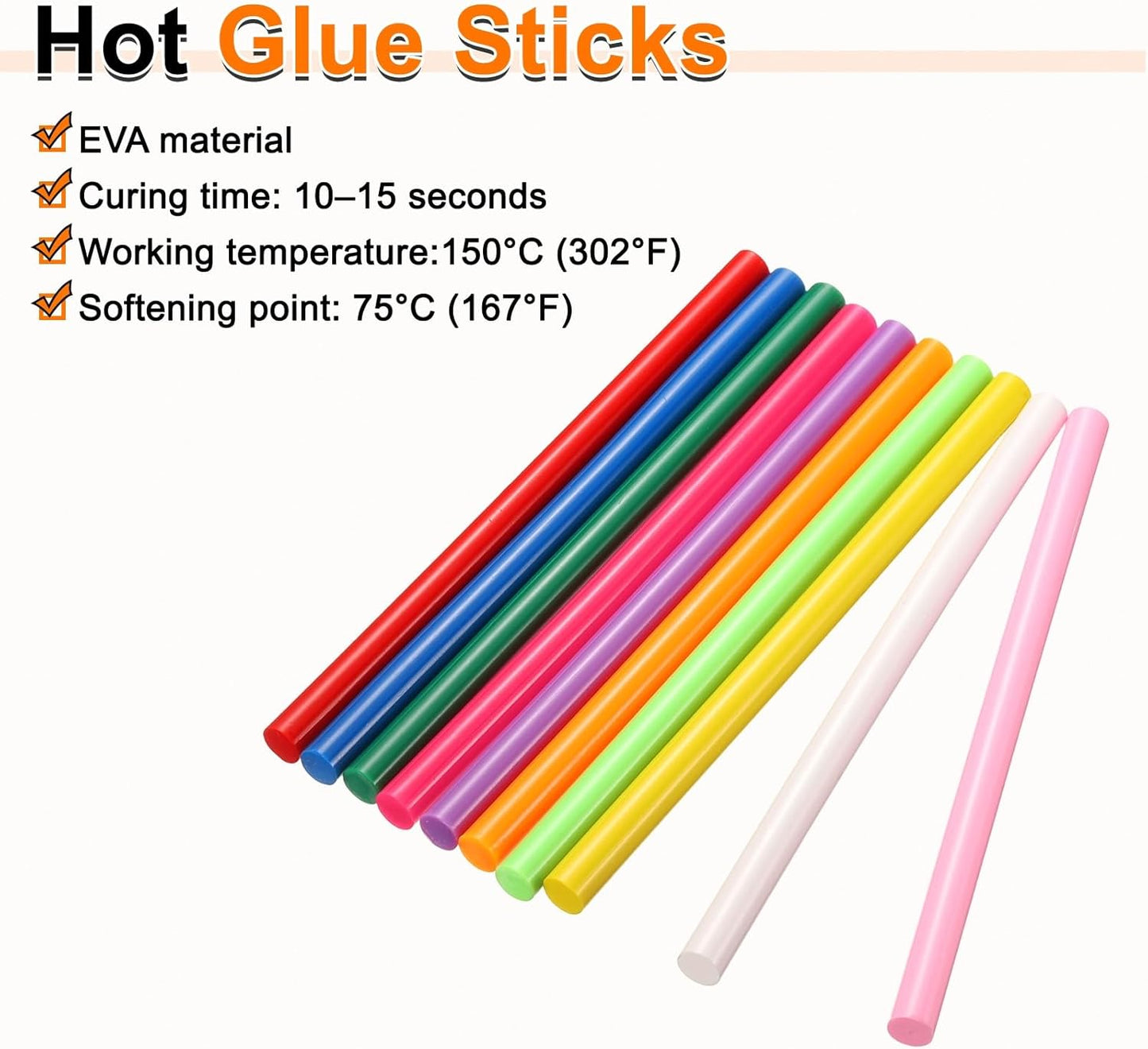 HARFINGTON 10pcs Hot Glue Sticks 0.43" Dia x 9.84" Long EVA Mini Hot Melt Adhesive Glue Stick for Hot Melt Gun Wood Plastic Glass Flowers Fabrics Foam, Multicolor