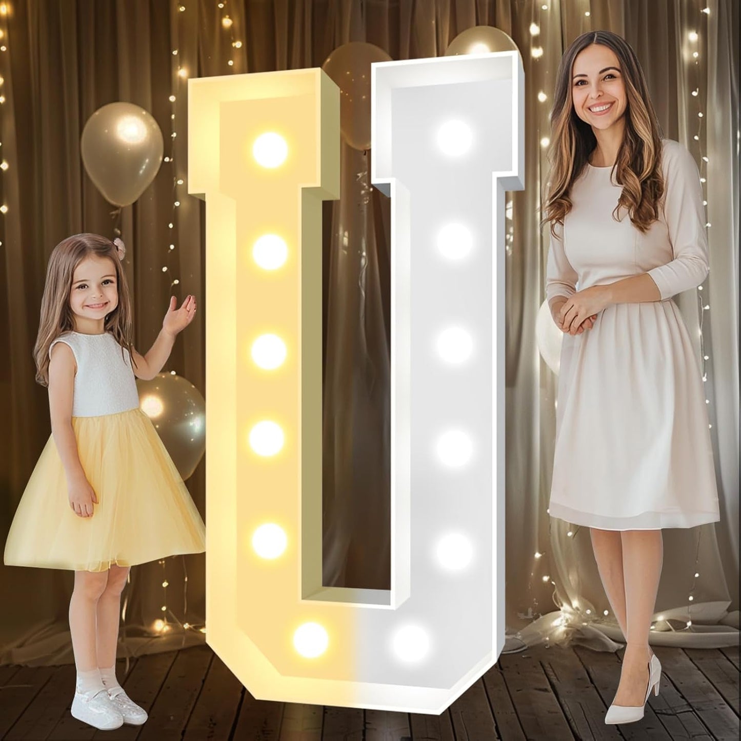 Pooqla 4 FT Marquee Light Up Letters, Cool White and Warm White Marquee Letter 4 Feet Tall, Giant LED Sign Big Mosaic Letter U for Balloons Birthday Party Anniversary Wedding Decorations