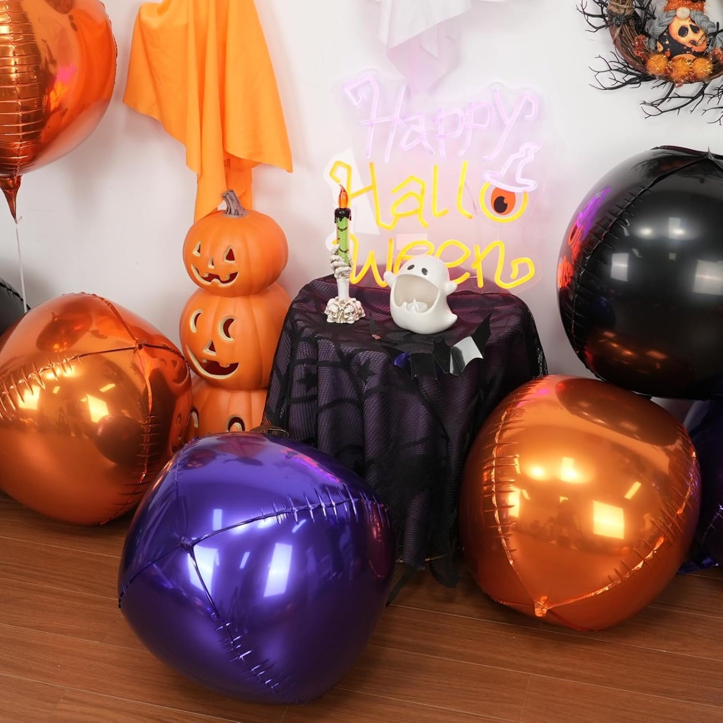 Black Orange Purple Halloween Foil Balloons, 6Pcs 4D Large Metallic Helium Balloon, 22Inch Big Round Foil Balloon for Kids Halloween Birthday Graduation Wedding Baby Shower Disco Backdrop Supplies