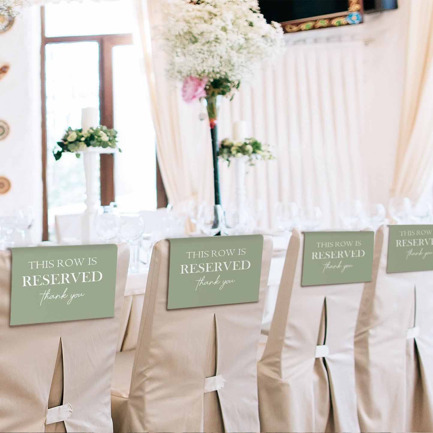 Reserved Seating Chair Signs, This Row Is Reserved Pew Cloths Seating Placeholder for Church Pews, Sage Green Wedding Decorations for Reception Parties Event (Sage Green, 4 PCS)