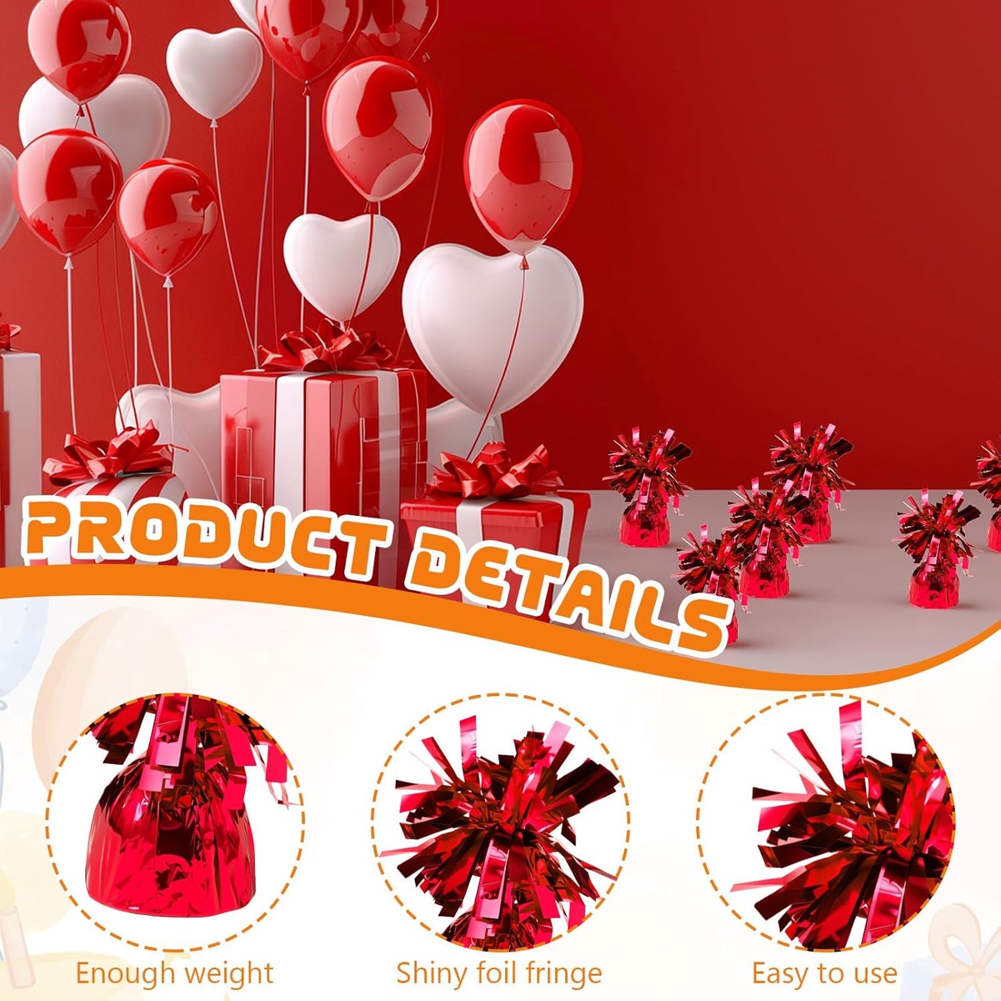 6 Pack Red Balloon Weights Metallic Holder Anchors Balloon Holder Weights for for Birthday 2025 Graduation Party Christmas Wedding Celebration Decoration (Red)