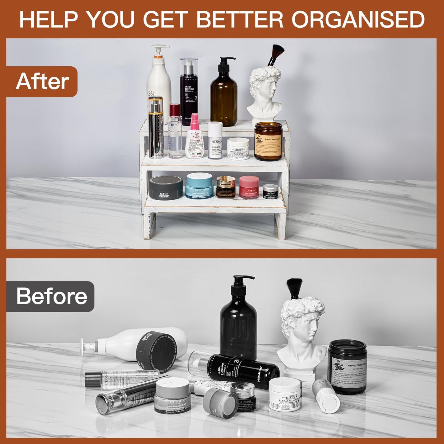 Set of 3 Wooden Rustic Cupcake Stand for 24 Cupcakes, Stepped Wood Display Stand for Weddings, Tiered Party Buffet Table Display Nesting Riser for Food , Dessert, Cookie, Craft Show, White