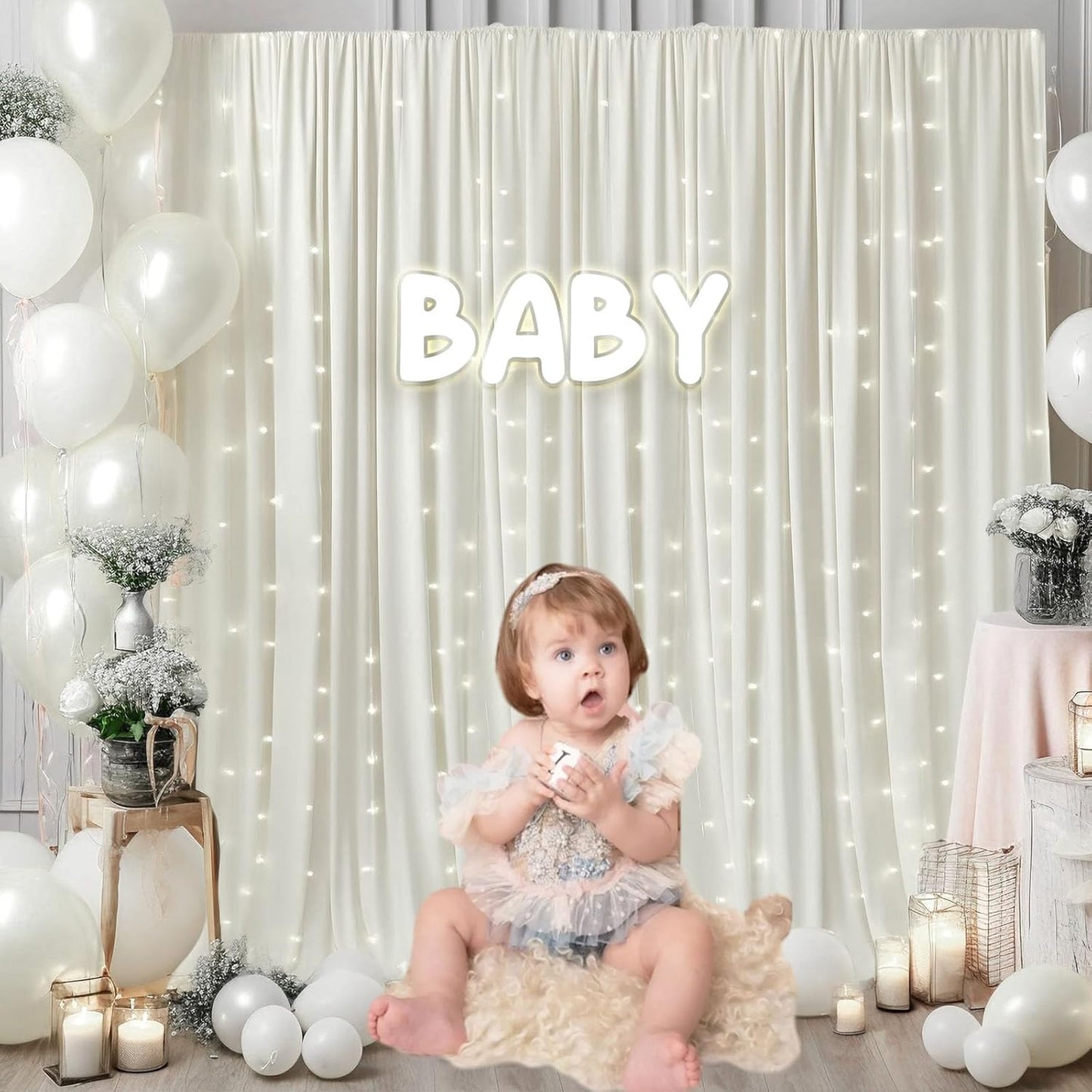 10 x 10 Feet Ivory White Backdrop Curtain for Partie, Background Curtains for Photoshoot, Birthday, Wedding, Halloween, Thanksgiving, Christmas Day, New Year Party Decorations 5Ft x 10Ft, 2 Panels