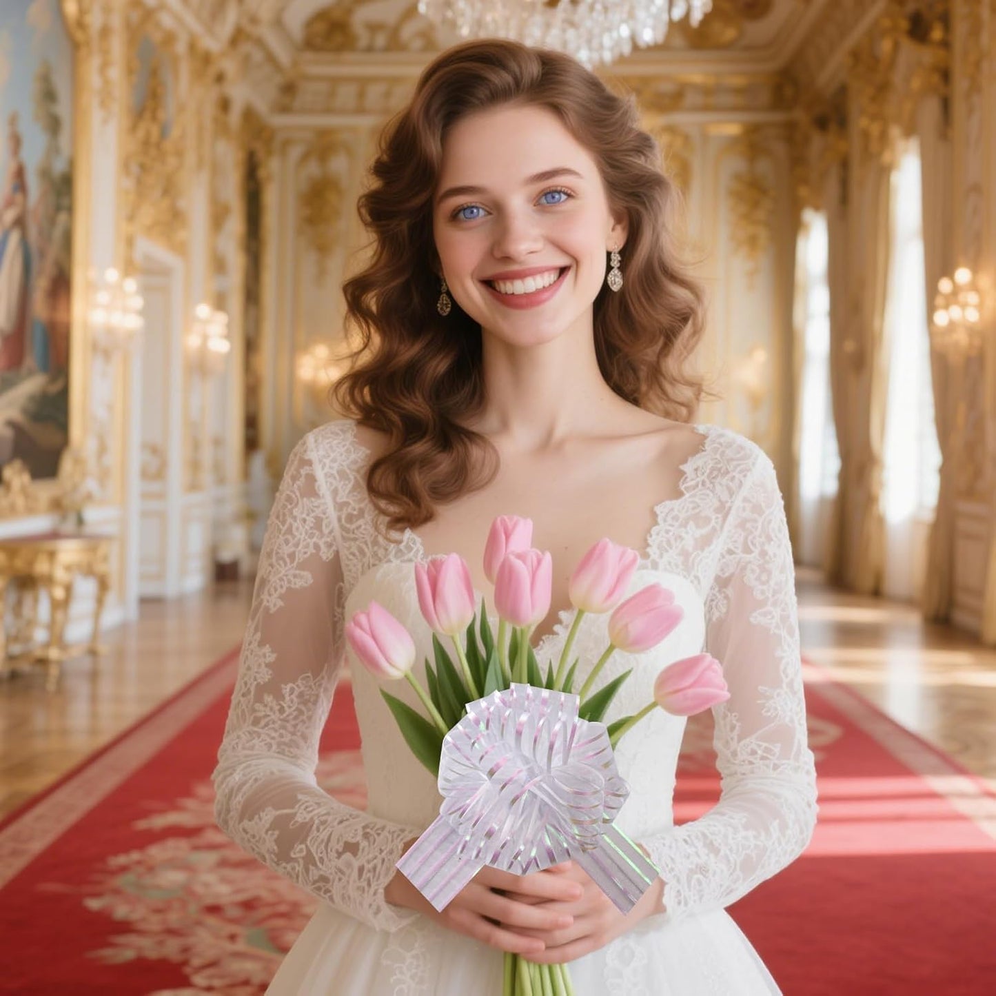 6 Pcs 6 Inch Large Organza Pull Bow Ribbon – Elegant Gift Bows for Wedding Decorations, Christmas Wrapping, Birthday Parties, Car Decor, Gift Baskets, and Valentine's Day Packaging(White)